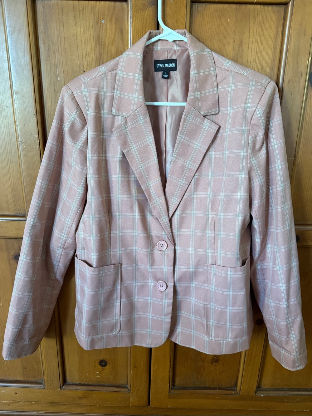 Steve Madden Blush Pink Plaid Tailored Blazer
